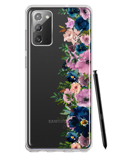 Samsung Galaxy Note 20 Navy Blue Summer Watercolor Floral Classic Purple Flowers Hybrid Protective Phone Case Cover
