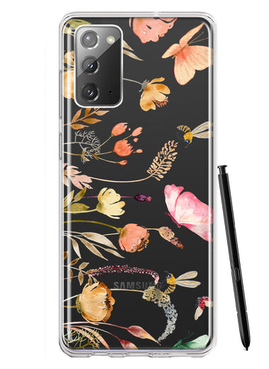 Samsung Galaxy Note 20 Peach Meadow Wildflowers Butterflies Bees Watercolor Floral Hybrid Protective Phone Case Cover