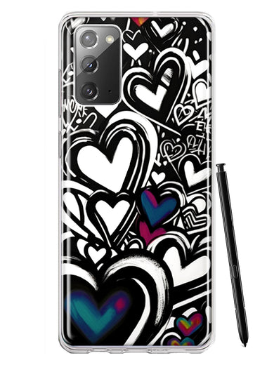 Samsung Galaxy Note 20 Black White Hearts Love Graffiti Hybrid Protective Phone Case Cover
