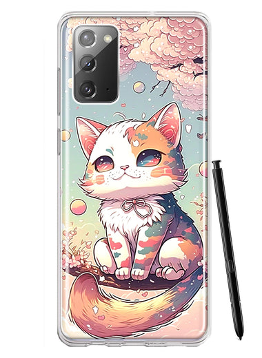Samsung Galaxy Note 20 Kawaii Manga Pink Cherry Blossom Cute Cat Hybrid Protective Phone Case Cover
