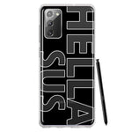 Samsung Galaxy Note 20 Black Clear Funny Text Quote Hella Sus Hybrid Protective Phone Case Cover