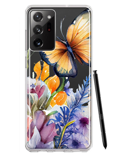 Samsung Galaxy Note 20 Ultra Spring Summer Flowers Butterfly Purple Blue Lilac Floral Hybrid Protective Phone Case Cover