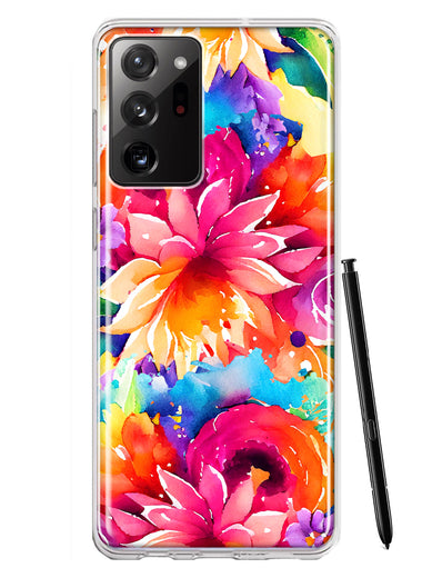 Samsung Galaxy Note 20 Ultra Watercolor Paint Summer Rainbow Flowers Bouquet Bloom Floral Hybrid Protective Phone Case Cover