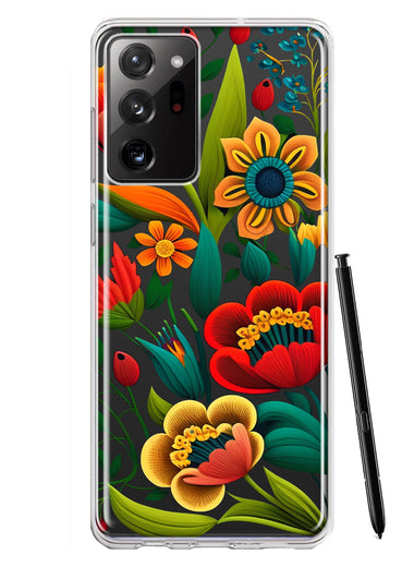 Samsung Galaxy Note 20 Ultra Colorful Red Orange Folk Style Floral Vibrant Spring Flowers Hybrid Protective Phone Case Cover