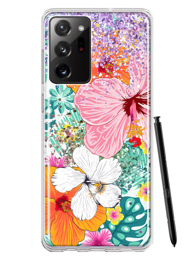 Samsung Galaxy Note 20 Ultra Hawaiian Vibes Hibiscus Flowers Monstera Vacation Summer Hybrid Protective Phone Case Cover