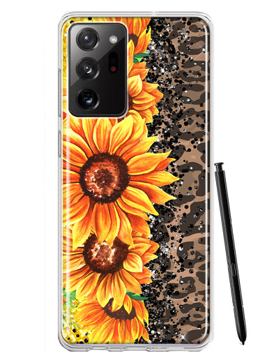 Samsung Galaxy Note 20 Ultra Yellow Summer Sunflowers Brown Leopard Honeycomb Hybrid Protective Phone Case Cover