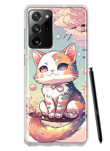 Samsung Galaxy Note 20 Ultra Kawaii Manga Pink Cherry Blossom Cute Cat Hybrid Protective Phone Case Cover