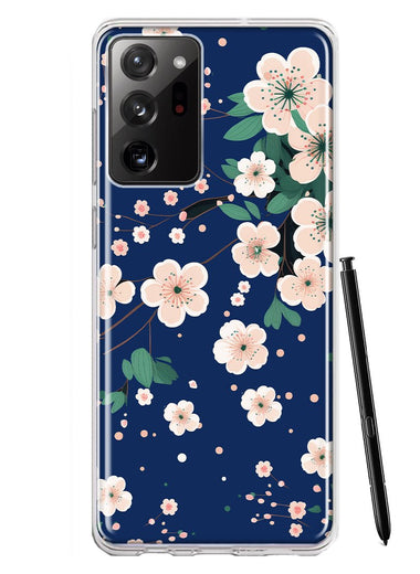 Samsung Galaxy Note 20 Ultra Kawaii Japanese Pink Cherry Blossom Navy Blue Hybrid Protective Phone Case Cover