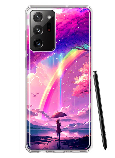 Samsung Galaxy Note 20 Ultra Kawaii Manga Pink Cherry Blossom Japanese Rainbow Girl Hybrid Protective Phone Case Cover