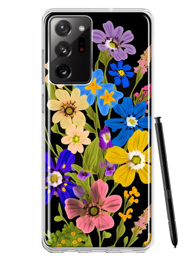 Samsung Galaxy Note 20 Ultra Blue Yellow Vintage Spring Wild Flowers Floral Hybrid Protective Phone Case Cover