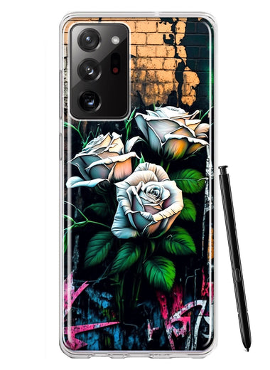 Samsung Galaxy Note 20 Ultra White Roses Graffiti Wall Art Painting Hybrid Protective Phone Case Cover
