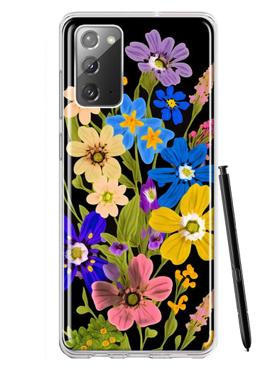 Samsung Galaxy Note 20 Blue Yellow Vintage Spring Wild Flowers Floral Hybrid Protective Phone Case Cover