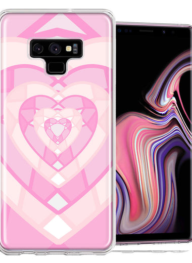 Samsung Galaxy Note 9 Pink Gem Hearts Design Double Layer Phone Case Cover