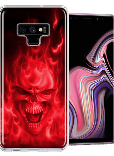 Samsung Galaxy Note 9 Red Flaming Skull Design Double Layer Phone Case Cover