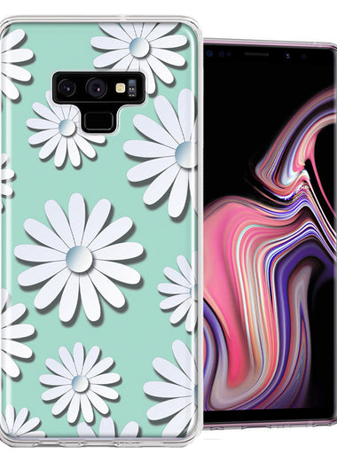 Samsung Galaxy Note 9 White Teal Daisies Design Double Layer Phone Case Cover