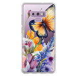 Samsung Galaxy Note 9 Spring Summer Flowers Butterfly Purple Blue Lilac Floral Hybrid Protective Phone Case Cover
