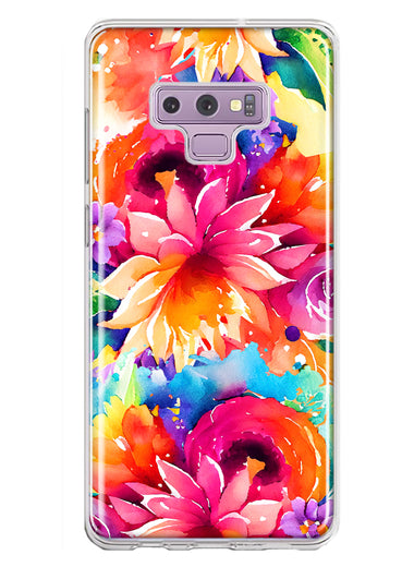 Samsung Galaxy Note 9 Watercolor Paint Summer Rainbow Flowers Bouquet Bloom Floral Hybrid Protective Phone Case Cover
