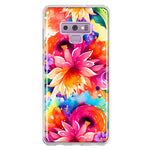 Samsung Galaxy Note 9 Watercolor Paint Summer Rainbow Flowers Bouquet Bloom Floral Hybrid Protective Phone Case Cover