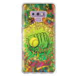 Samsung Galaxy Note 9 Love Softball Girls Glove Green Tie Dye Swirl Paint Hybrid Protective Phone Case Cover