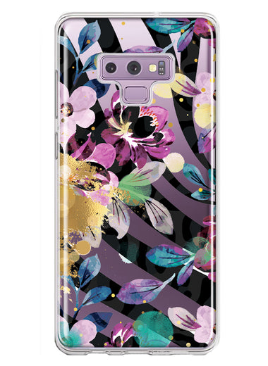 Samsung Galaxy Note 9 Zebra Stripes Tropical Flowers Purple Blue Summer Vibes Hybrid Protective Phone Case Cover