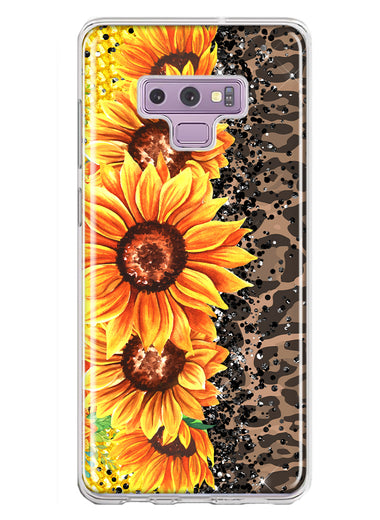 Samsung Galaxy Note 9 Yellow Summer Sunflowers Brown Leopard Honeycomb Hybrid Protective Phone Case Cover