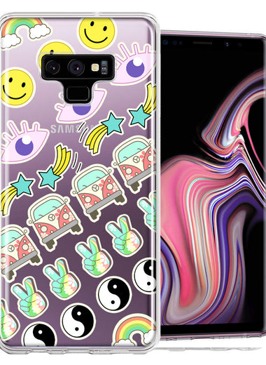 Samsung Galaxy Note 9 70's Yin Yang Hippie Happy Peace Stars Design Double Layer Phone Case Cover