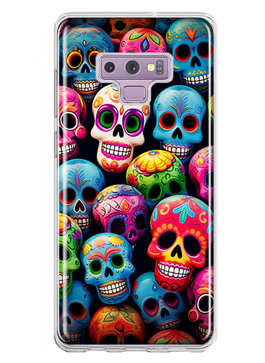 Samsung Galaxy Note 9 Halloween Spooky Colorful Day of the Dead Skulls Hybrid Protective Phone Case Cover