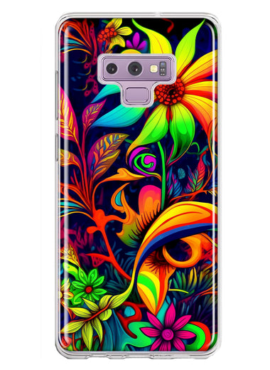 Samsung Galaxy Note 9 Neon Rainbow Psychedelic Trippy Hippie Daisy Flowers Hybrid Protective Phone Case Cover