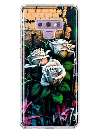 Samsung Galaxy Note 9 White Roses Graffiti Wall Art Painting Hybrid Protective Phone Case Cover