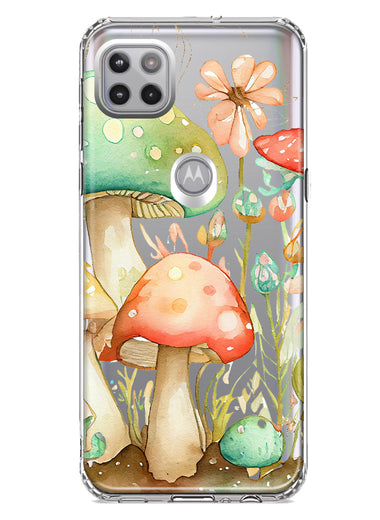 Motorola Moto One 5G Fairytale Watercolor Mushrooms Pastel Spring Flowers Floral Hybrid Protective Phone Case Cover