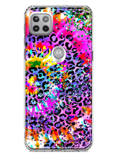 Motorola Moto One 5G Vibrant Pink Purple Tie Dye Summer Leopard Swirl Rainbow Hybrid Protective Phone Case Cover