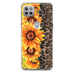 Motorola Moto One 5G Yellow Summer Sunflowers Brown Leopard Honeycomb Hybrid Protective Phone Case Cover