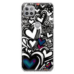 Motorola Moto One 5G Black White Hearts Love Graffiti Hybrid Protective Phone Case Cover
