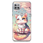 Motorola Moto One 5G Kawaii Manga Pink Cherry Blossom Cute Cat Hybrid Protective Phone Case Cover