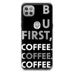 Motorola Moto One 5G Black Clear Funny Text Quote But First Coffee Hybrid Protective Phone Case Cover
