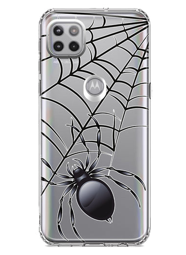 Motorola Moto One 5G Creepy Black Spider Web Halloween Horror Spooky Hybrid Protective Phone Case Cover