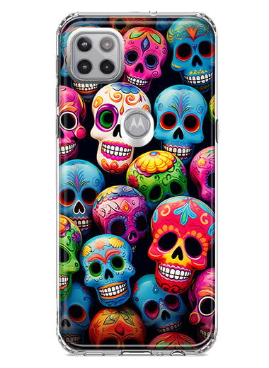 Motorola Moto One 5G Halloween Spooky Colorful Day of the Dead Skulls Hybrid Protective Phone Case Cover