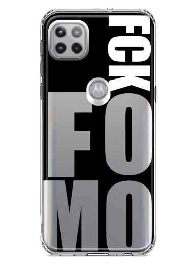 Motorola Moto One 5G Black Clear Funny Text Quote Fckfomo Hybrid Protective Phone Case Cover