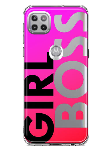 Motorola Moto One 5G Pink Clear Funny Text Quote Girl Boss Hybrid Protective Phone Case Cover
