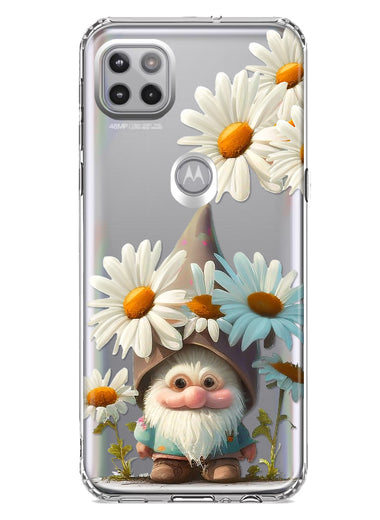 Motorola Moto One 5G Cute Gnome White Daisy Flowers Floral Hybrid Protective Phone Case Cover