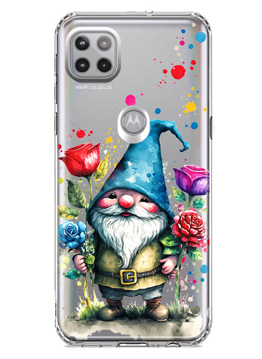 Motorola Moto One 5G Gnome Red Purple Blue Roses Garden Hybrid Protective Phone Case Cover