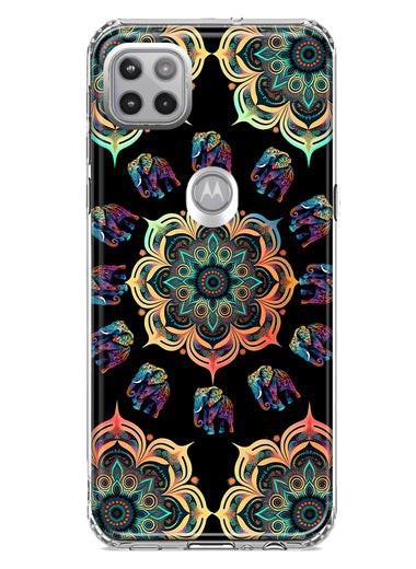 Motorola Moto One 5G Mandala Geometry Abstract Elephant Pattern Hybrid Protective Phone Case Cover