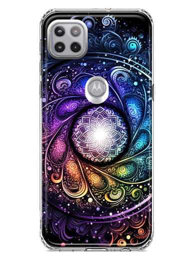 Motorola Moto One 5G Mandala Geometry Abstract Galaxy Pattern Hybrid Protective Phone Case Cover