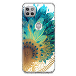 Motorola Moto One 5G Mandala Geometry Abstract Peacock Feather Pattern Hybrid Protective Phone Case Cover