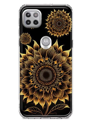 Motorola Moto One 5G Mandala Geometry Abstract Sunflowers Pattern Hybrid Protective Phone Case Cover