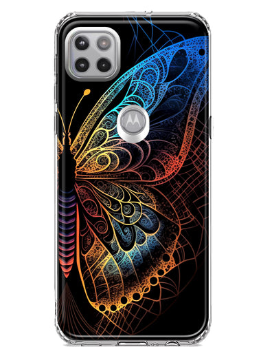 Motorola Moto One 5G Mandala Geometry Abstract Butterfly Pattern Hybrid Protective Phone Case Cover