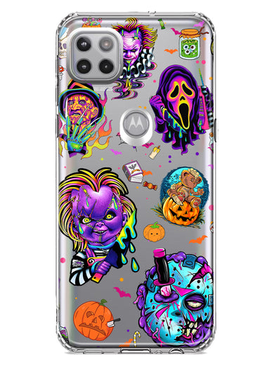 Motorola Moto One 5G Cute Halloween Spooky Horror Scary Neon Characters Hybrid Protective Phone Case Cover