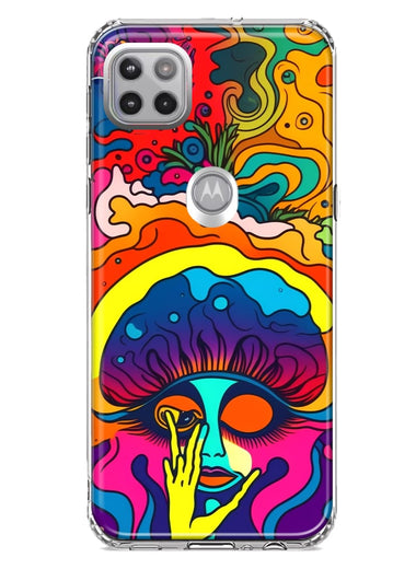 Motorola Moto One 5G Neon Rainbow Psychedelic Trippy Hippie Big Brain Hybrid Protective Phone Case Cover
