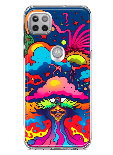 Motorola Moto One 5G Neon Rainbow Psychedelic Trippy Hippie Bomb Star Dream Hybrid Protective Phone Case Cover