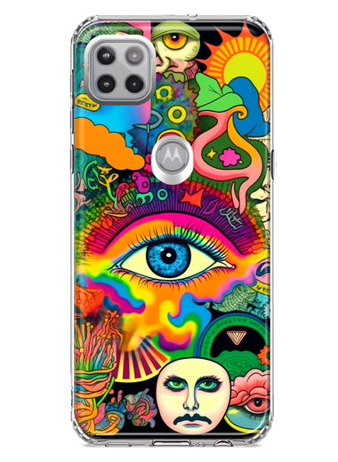Motorola Moto One 5G Neon Rainbow Psychedelic Trippy Hippie Multiple Eyes Hybrid Protective Phone Case Cover